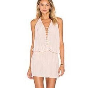 Ramy Brook Blush Pink Halter Lace-Up Mini Dress